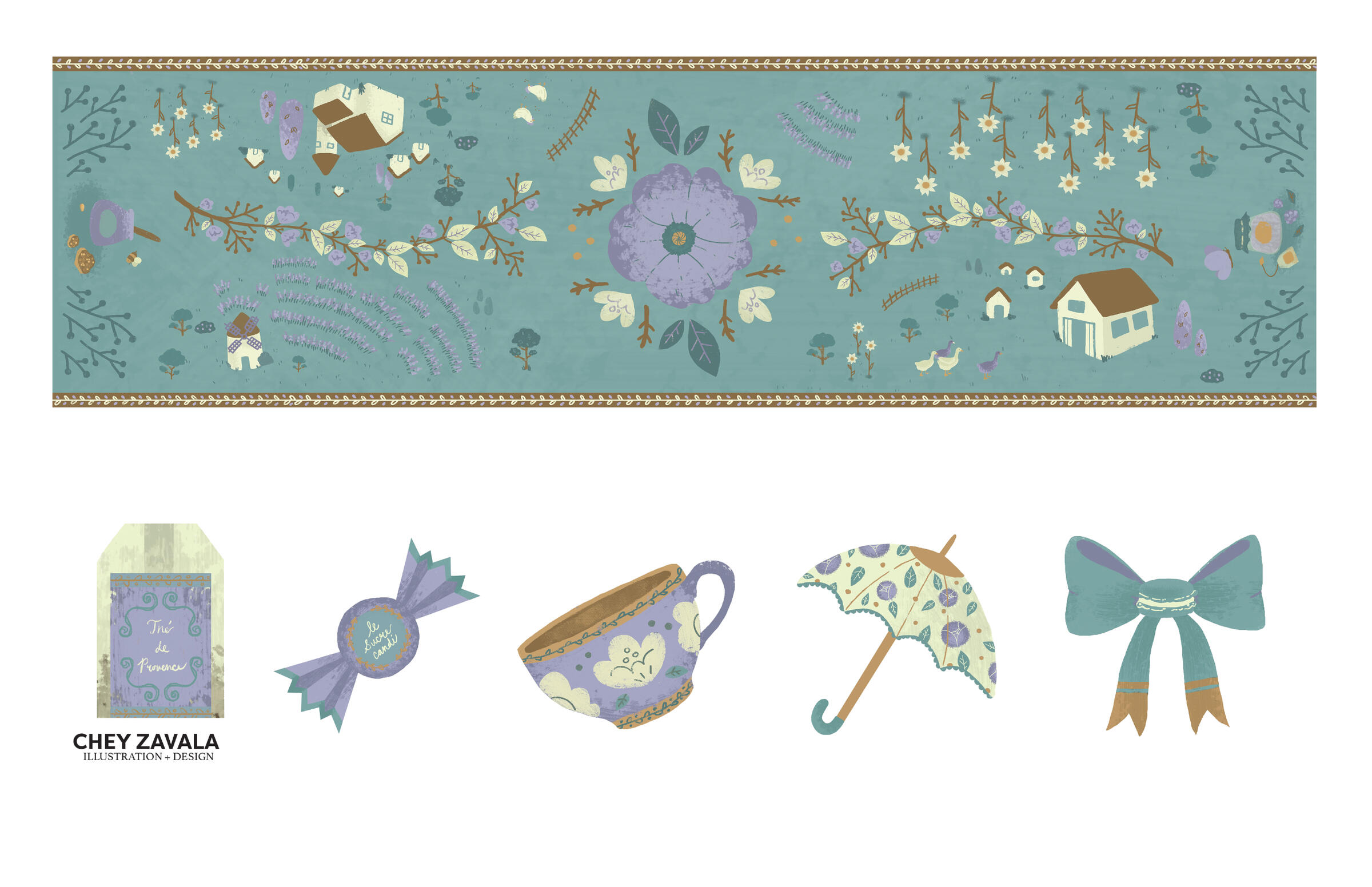 A table runner and garland set capturing the rustic charm of Provence, France.